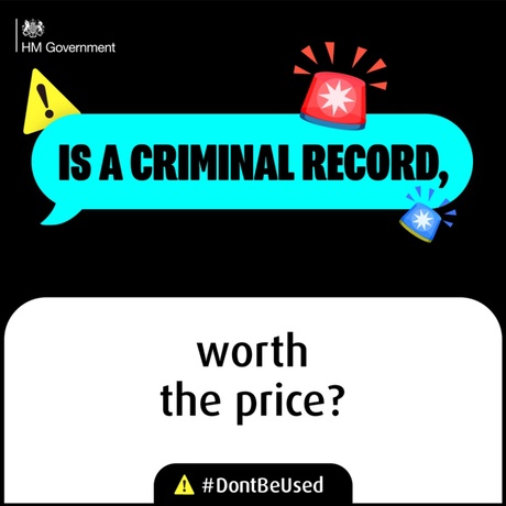 Warning symbols with the text 'Is a criminal record, worth the price?'
