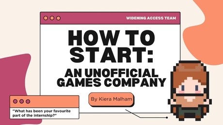 A powerpoint screen with 'How to start and unofficial games company' on it