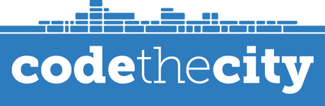 Code the city logo blue cityscape and code the city text