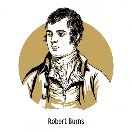 An artist's impression of Robert Burns, created with black and gold tones. The name 'Robert Burns' is written below in black.