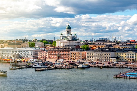 Cityscape with Helsinki Cathedral, South Harbor, Market Square (Kauppatori)