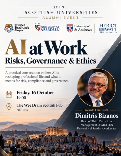 Promotional image for joint Scottish University alumni event in Athens