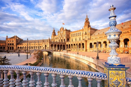 Blue Azulejos Bridge on Plaza de Espana, Seville