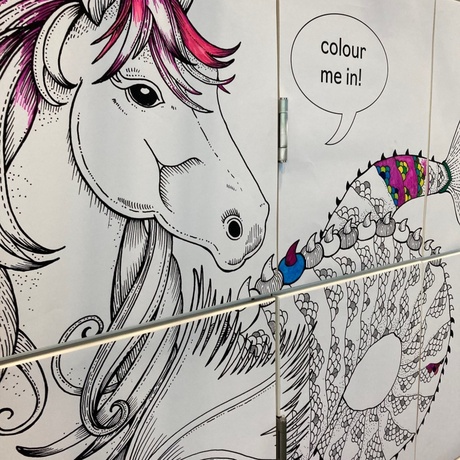 Johanna Basford's sea monsters in the Sir Duncan Rice Library