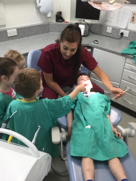 Enjoying the dentist's chair with dental student Rebecca Reid
