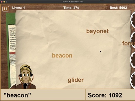 Graphic of a codebreaker game with dials and the words bayoney, beacon and glider
