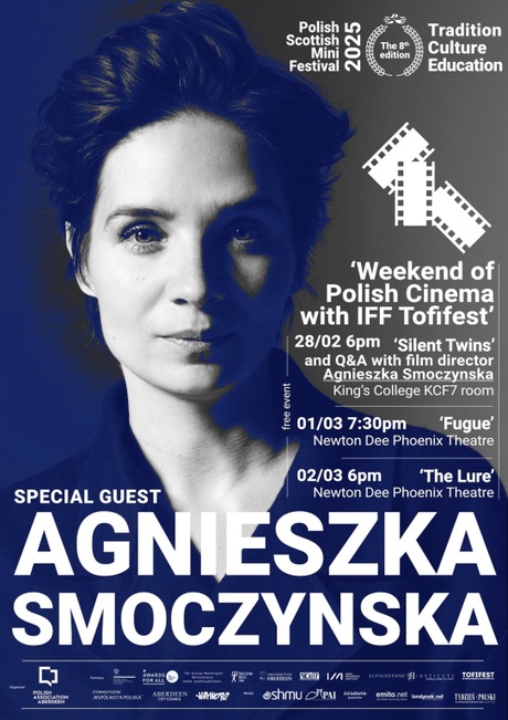 Image of women looking at camera, with text and details for the weekend of Polish cinema