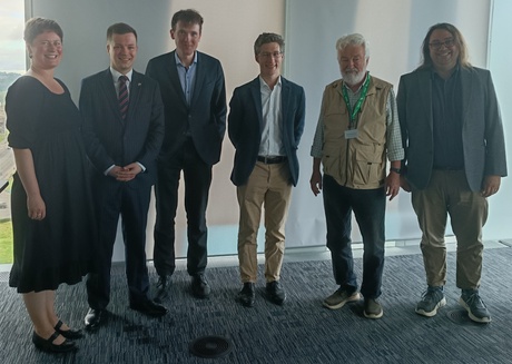 From left to right: Dr Alice Krzanich, Dr Jonathan Ainslie, Dr Euan West, Prof Andrew Simpson, Prof Hector MacQueen, and Dr JP Fassnidge