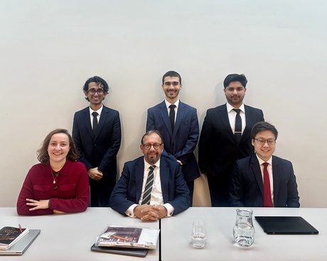 Photo of Md. Mostafijur Rahman, William Boagey and Akindu Leelaratne at the Philip C. Jessup International Moot Court Competition 2026