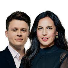 Doible headshot of radio hosts Aasmah Mir and Luke Jones