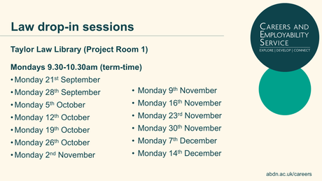 image show dates and time for career services drop in sessions at Taylor Library