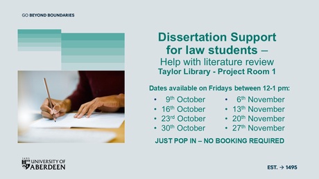 Image shows dates and times and information about a new service called Dissertation Support