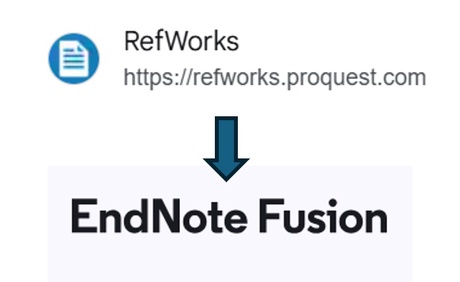screenshot of RefWorks logo with arrow pointing to EndNote Fusion logo