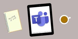 MS Teams Icon on Ipad, meeting note and cup of tea