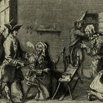 Detail from a print satirising the Jacobite, Lord Lovat