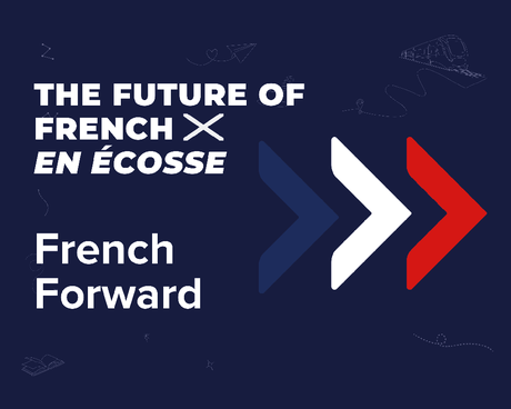 Poster for the event, showing a dark blue backgoruna, with while images atop, white text, and three arrows in the colours of the French flag.