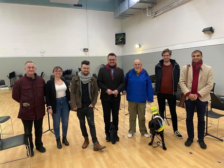This photo shows the postgraduate research students in composition at the Department of Music after the workshop with The Marian Consort. Photo courtesy of Dr Phillip Cooke.
