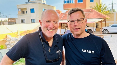 Professors Andy Kent and Angus Watson in Gaza
