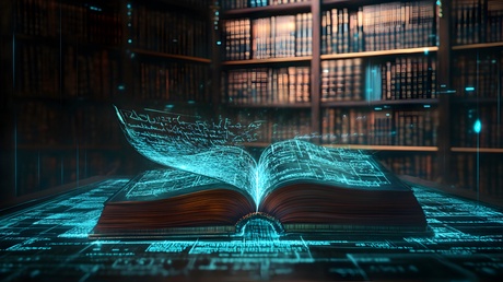 Book in a lirary with digital enhancement