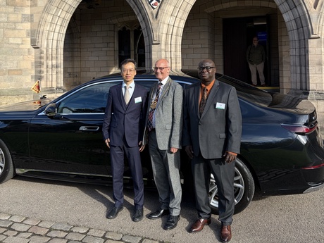 Professor Jie Wu with the Lord Provost, Councillor David Cameron, and Fash Fasoro, Chief Executive of The DataKirk.