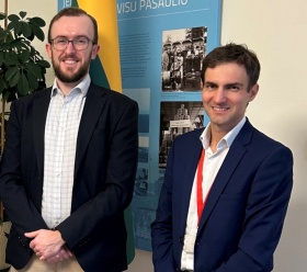 Ben Cook, the UK Department of Energy Security and Net Zero representative at the Centre Of Excellence (left) with Dr Alf Martinez-Felipe (right) at the British Embassy of Vilnius.