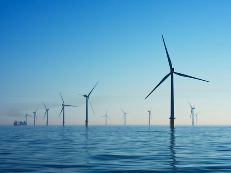 Offshore wind turbines and a support vessel