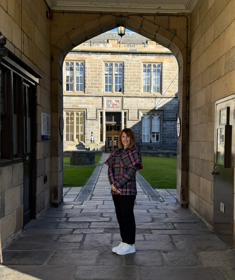 Shona standing near the Chapel on campus this year