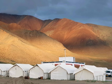 Tents in a mountain range