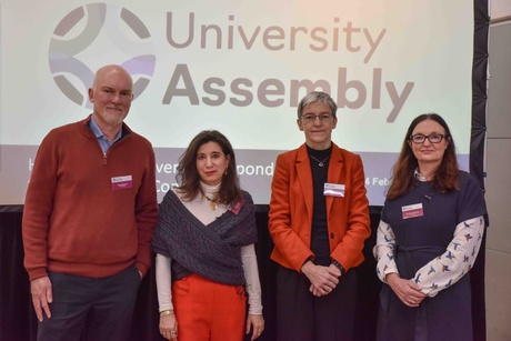 Professor Paul Gready, Claire Hajaj, Dr Rebekah Widdowfield and Professor Jo-Anne Murray at the Aberdeen University Assembly on International Conflict