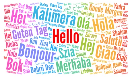 The word hello written in different languages in different colours