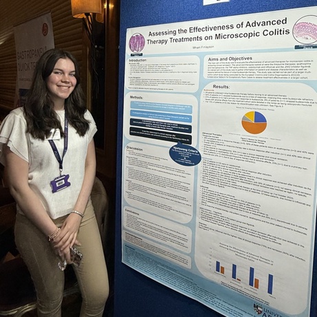 Mhairi presenting her poster titled &ldquo;Assessing the Effectiveness of Advanced Therapy Treatments on Microscopic Colitis&rdquo;