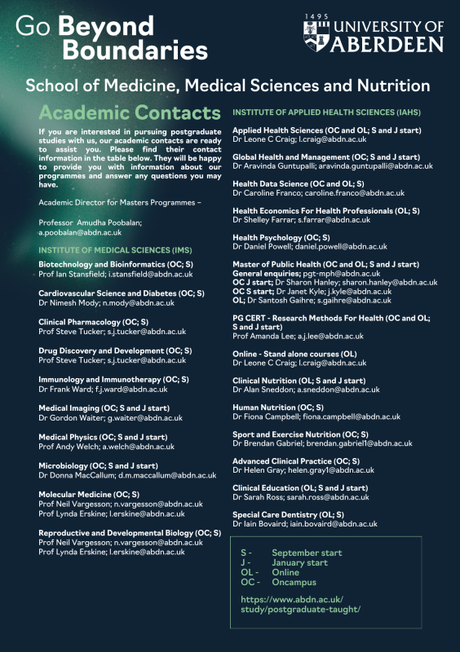 Graphic listing contacts for SMMSN PGT programmes