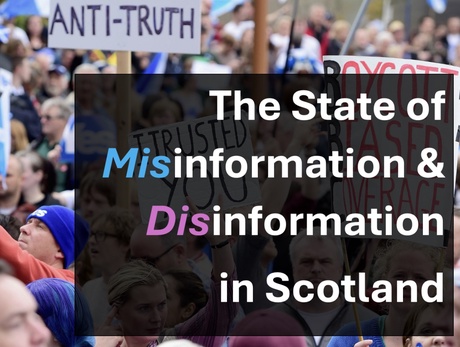 An image of people protesting with the title of the project.