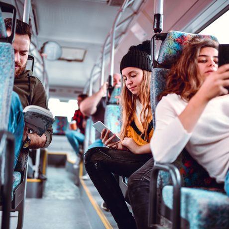 Photograph of students on a bus
