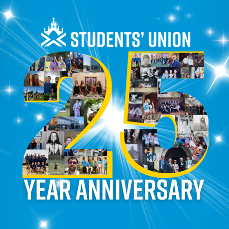 Text reads '25 year anniversary' with inside of the '25' being a collage of photos