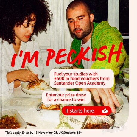 Im peckish text with two people eating