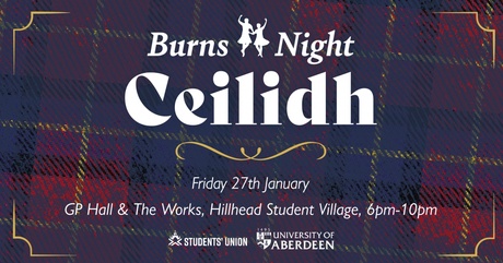 Tartan background with Dancing Silhouettes, Details of the Burns Night event on top