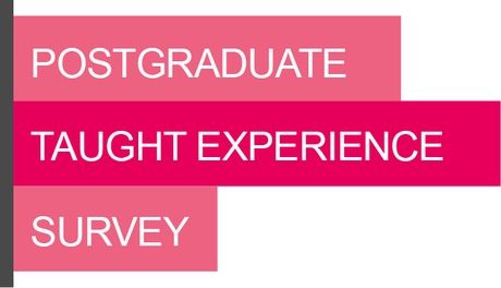 Postgraduate Taught Experience Survey white text on pink background