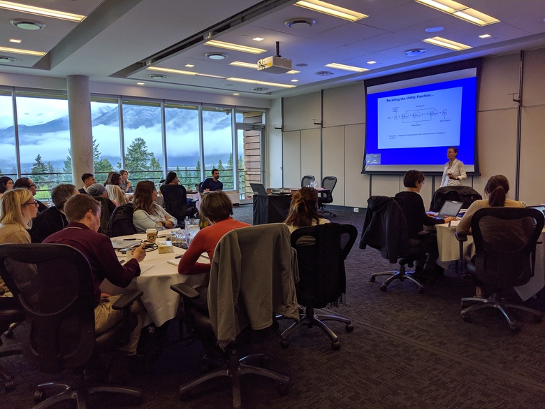 Photograph of Professor Mandy Ryan presenting to course participants at the DCE course held in Banff, Canada in March 2022.