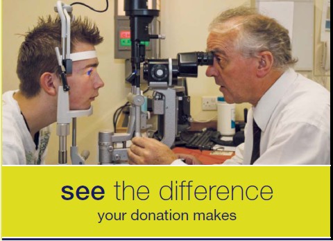 Image of patient being examined by Professor Forrester using a slit lamp