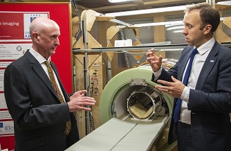 Professor David Lurie gave Mr Hancock an overview of the development of the next step in MRI technology
