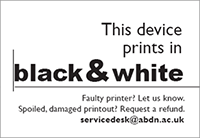 Print sticker: This device prints in black & white