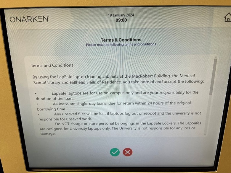 LapSafe terms and conditions screen