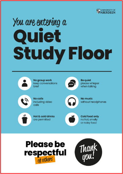 image explaining rules on a quiet study floor