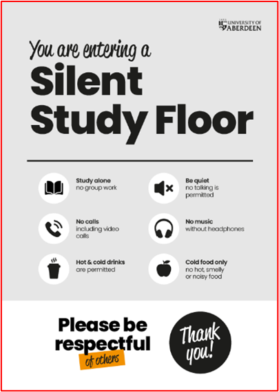 image explaining rules on a silent study floor
