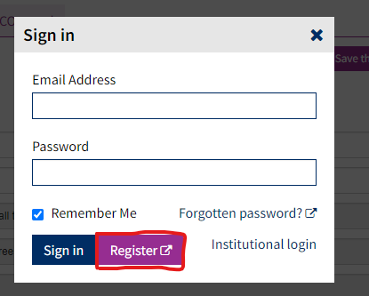 Screenshot shows how to register for Cochrane