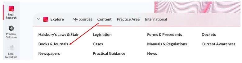 Image shows Content in the Legal Research tab