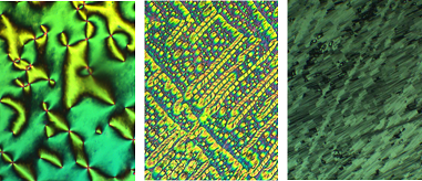 Textures of the twist-bend nematic phase obtained using polarised light microscopy.
