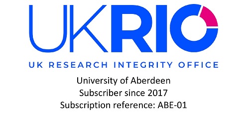 UK RIO - UK Research Intergrity Office - University of Aberdeen - Subscriber since 2017 - Subsctiption reference: ABE-01