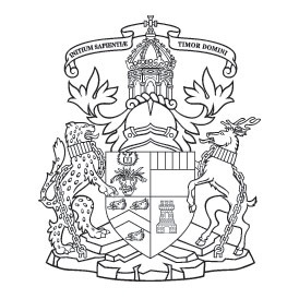 University coat of arms in black and white